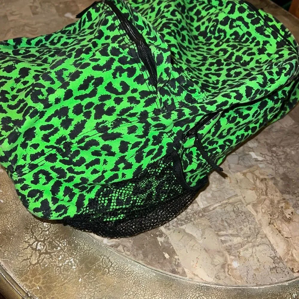 Green leopard backpack small book bag canvas